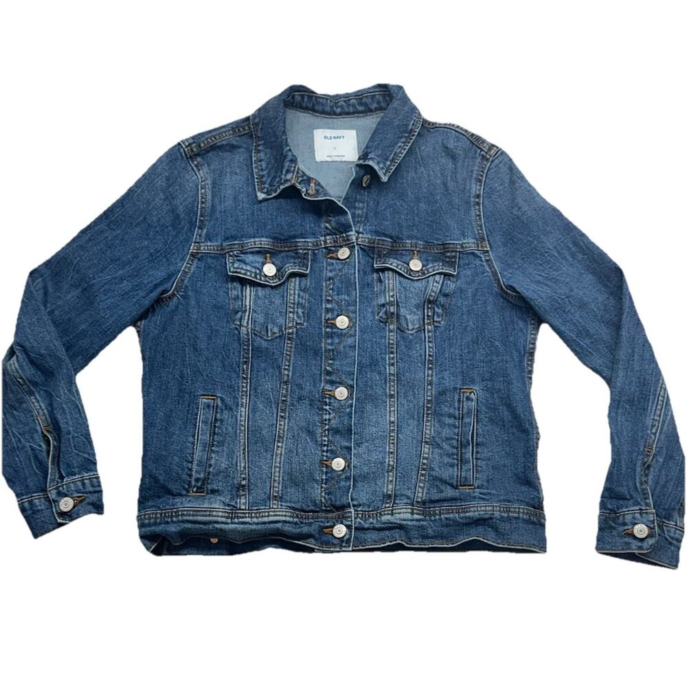 Old Navy Women Denim Jacket Size Large Classic Denim 99 % Cotton 1% Spandex